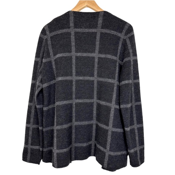 Eileen Fisher Felted Merino Wool Windowpane Check Cardigan Size Small - Picture 5 of 9